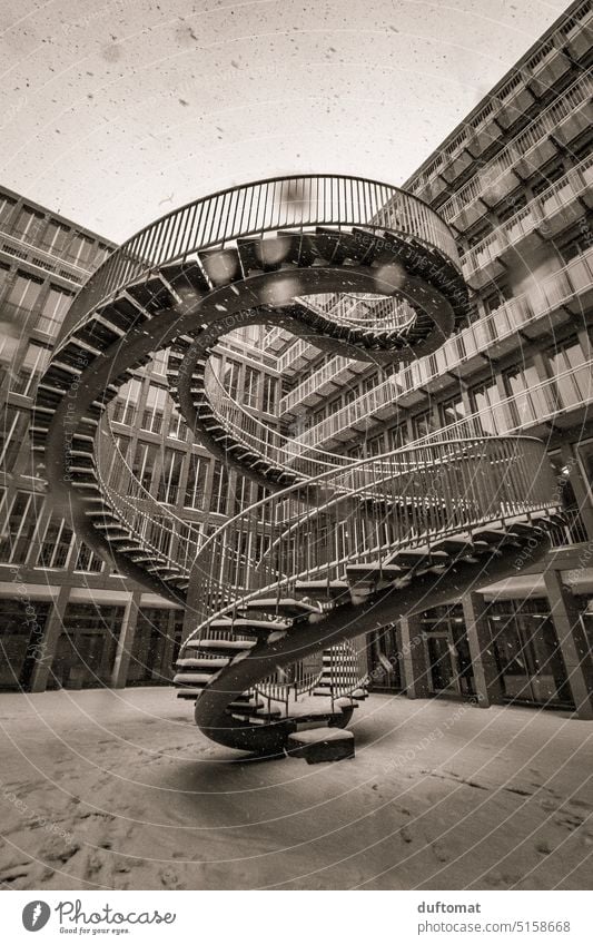 Endless staircase by Olafur Eliasson in Munich in winter Bavaria Town Snow Germany Architecture Statue Bavarian Tourism Sightseeing Tourist Attraction City trip