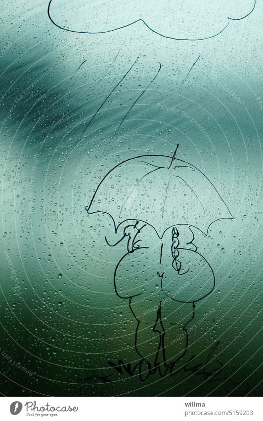 Nude egg in the rain Rain Rainy weather Umbrella Woman Naked Rear view bottom Umbrellas & Shades Plump plump full slim raindrops construction foil PVC tarpaulin