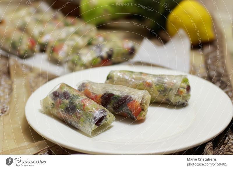 Delicious and healthy vegan Vietnamese summer rolls also called goi cuon or nem cuon Homemade Food Goi Cuon Recipe Wrapped Asia Snack vietnamese diet authentic