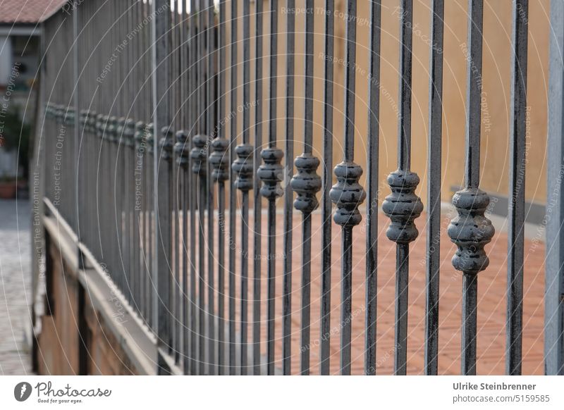 Metal railing with decorative elements Metal railings High-grade steel Decoration rods Steel Stairs Banister Architecture Building Deserted perpendicular
