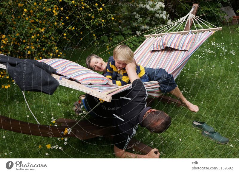 Childhood | spring | the fight for the hammock is in full swing | Or: what luck to have such grandparents! Boy (child) Nursery school child Grandparents Playing