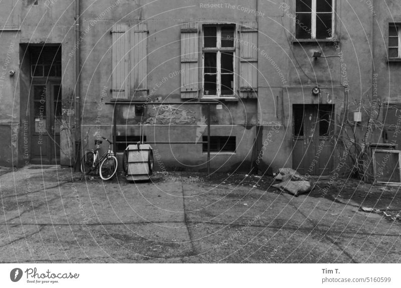 Backyard Prenzlauer Berg Berlin b/w Interior courtyard Old building unrefurbished Downtown Architecture Capital city Old town Day Town Building
