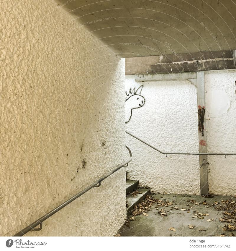 shy unicorn underground Graffiti Tunnel Wall (building) Underpass rail foliage Daub Stairs Concrete cute Dragon Art Gloomy Town Banister Mythical creature dear