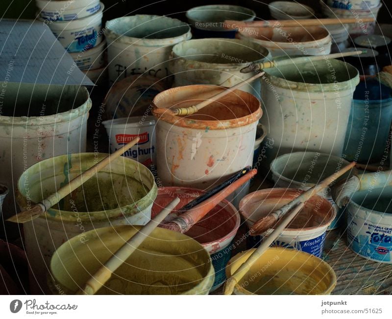 paint pots Paint bucket Colour pot Pottery Paintbrush Multicoloured Bucket glaze Vessel