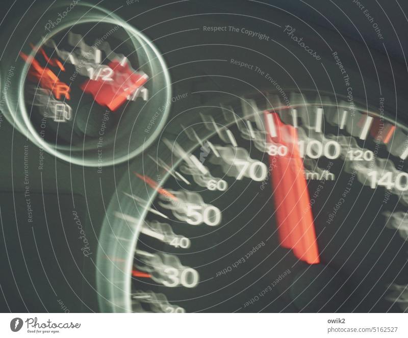 Flee far and fast speedometer Speed motion blur Display figures swift Speed rush Car fittings Driving Movement Motoring Colour photo Interior shot Mobility
