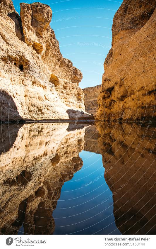 Sesriem Canyon - Canyon reflected in the water canyon Water Rock Exterior shot Landscape Colour photo Sesriene Canyon reflection vadi Shadow Vacation & Travel