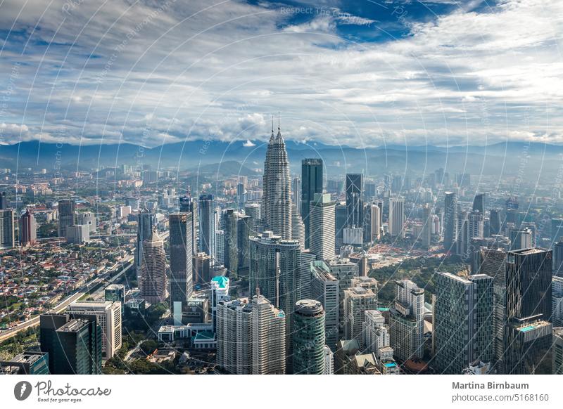 Panoramic view over the city of Kuala Lumpur, Malaysia aerial architecture Asia Asian attraction building Business center cityscape district downtown famous