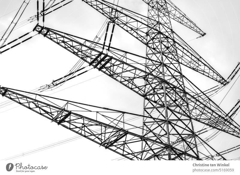 color reduced | power pole in black and white Electricity pylon high voltage Energy generation High voltage power line stream Tension Transmission lines