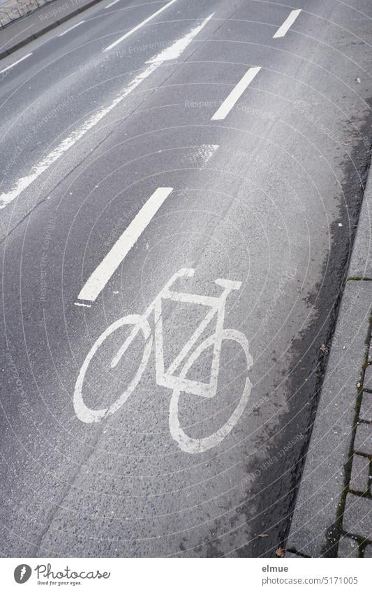color reduced I pictogram of a bicycle and road markings on an asphalt road / bike lane cycle path Pictogram Bicycle ride a bicycle Street Lane markings StVO
