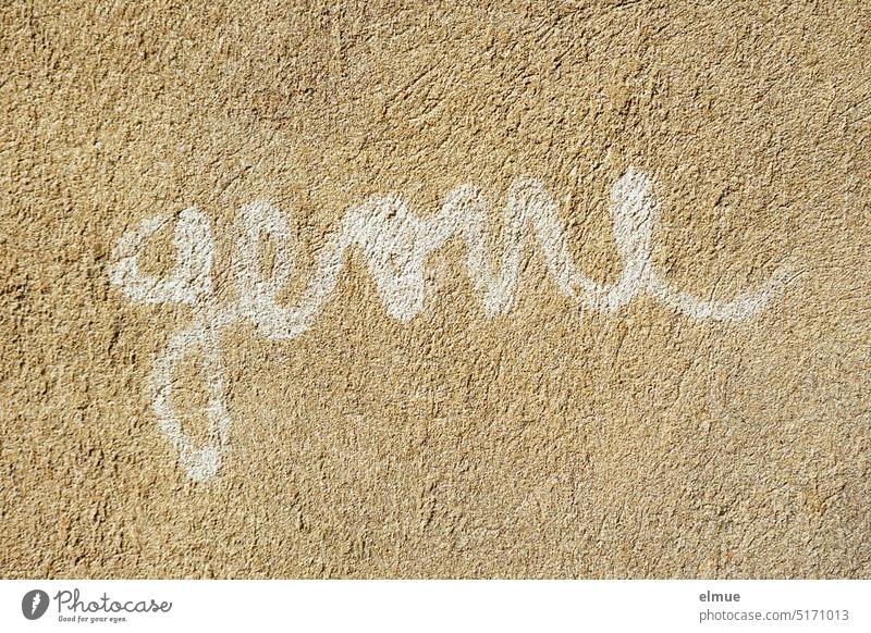 color reduced I likes to write in white cursive on a beige plastered wall gladly with pleasure Graffiti house wall Daub Current script Ticker Italic Usage guide