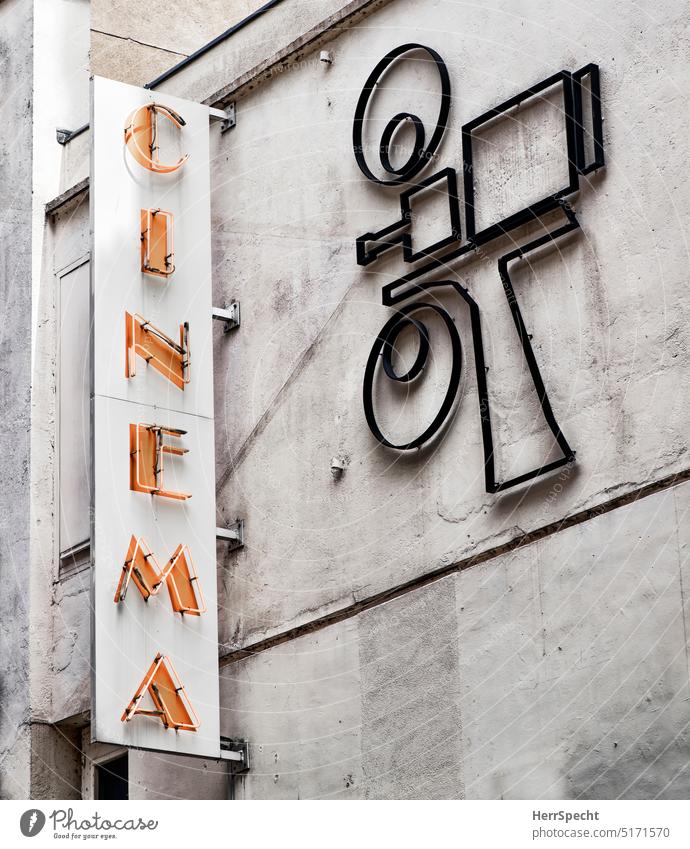 Cinema facade in Paris in the style of the 50s or 60s cinema Old fashioned marais Neon sign neon Facade Characters Typography Signs and labeling Wall (building)