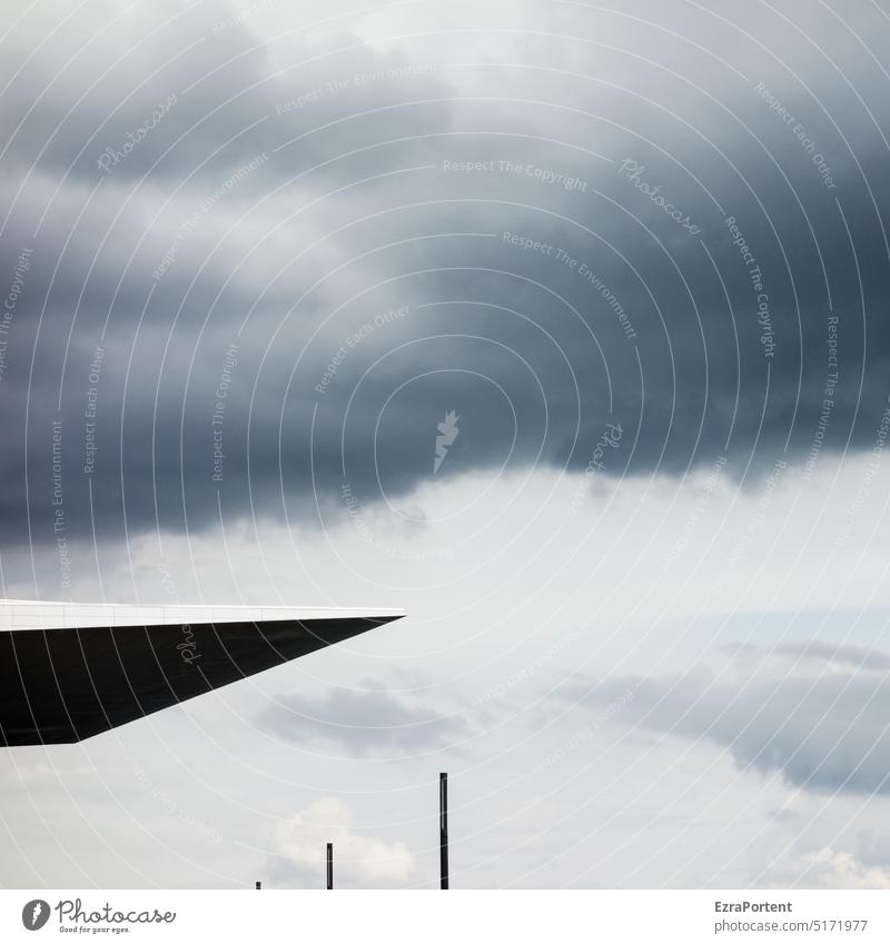 cloud roof Clouds Sky Roof Pole Protection Black Gray cloudy Copy Space top Copy Space right Weather Bad weather Abstract Graph Graphic Design Modern