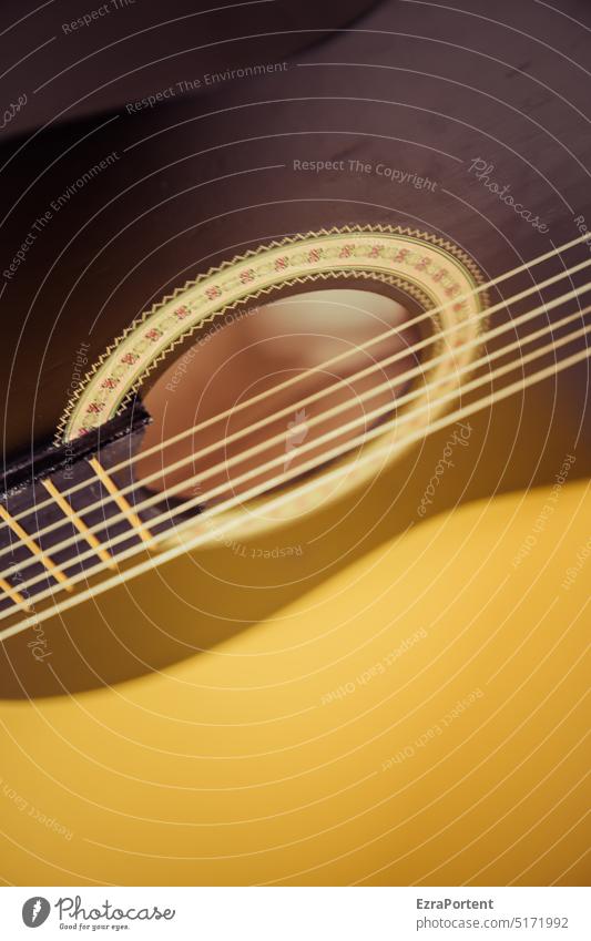String view Guitar strings Musical instrument string tool Sound Acoustic Make music Leisure and hobbies Brown Yellow Copy Space bottom Acoustics