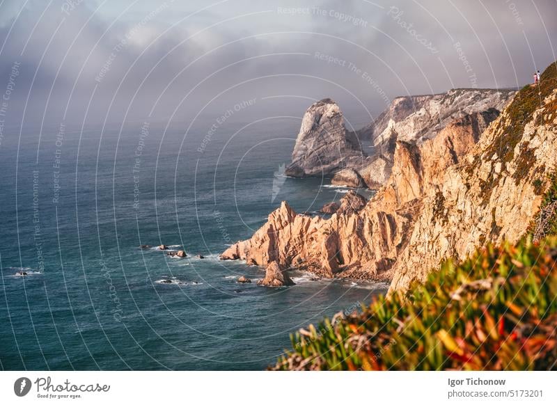 Portugal cabo da roca and Ursa beach location with stunning scenic view of cliff rocks at atlantic ocean coast line portugal ursa sunset cape outdoors europe