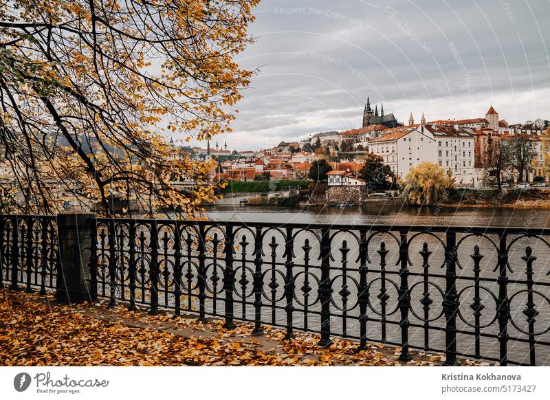 Beautiful autumn cityscape of Prague with Vltava river. St Vita Cathedral architecture charles bridge czech republic europe famous landmark panorama tourism