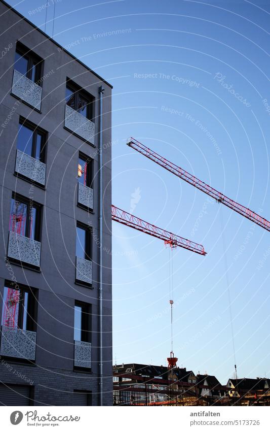 ALL NEW Duesseldorf Derendorf Construction site Construction crane Crane Sky Build Industry Work and employment Workplace Tall Technology Exterior shot Economy