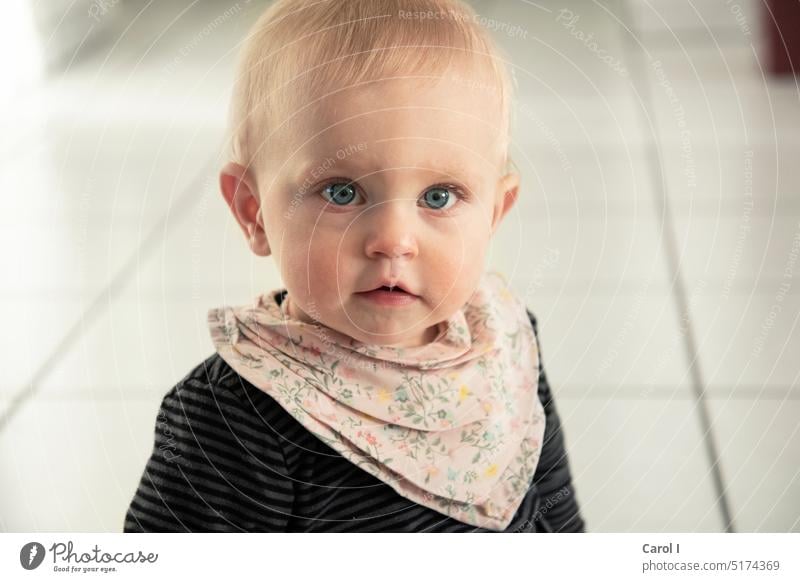 My baby girl - I love your eyes Child Baby Neckerchief Toddler Girl cute youthful Mouth open big eyes Cute portrait Infancy Happy Joy Smiling blue eyes Blonde