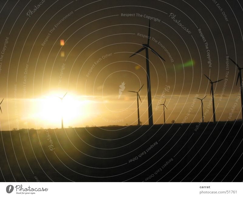 Don Quixote Sunset Sunrise Highway Environment Mecklenburg-Western Pomerania Wind energy plant Ecological Physics Light Twilight Warmth Bright