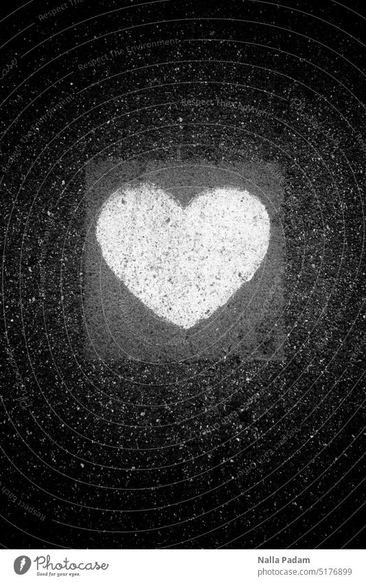 Heart on the ground Analog Analogue photo black-and-white Black & white photo Bright Dark Street Ground Love Surface harsh