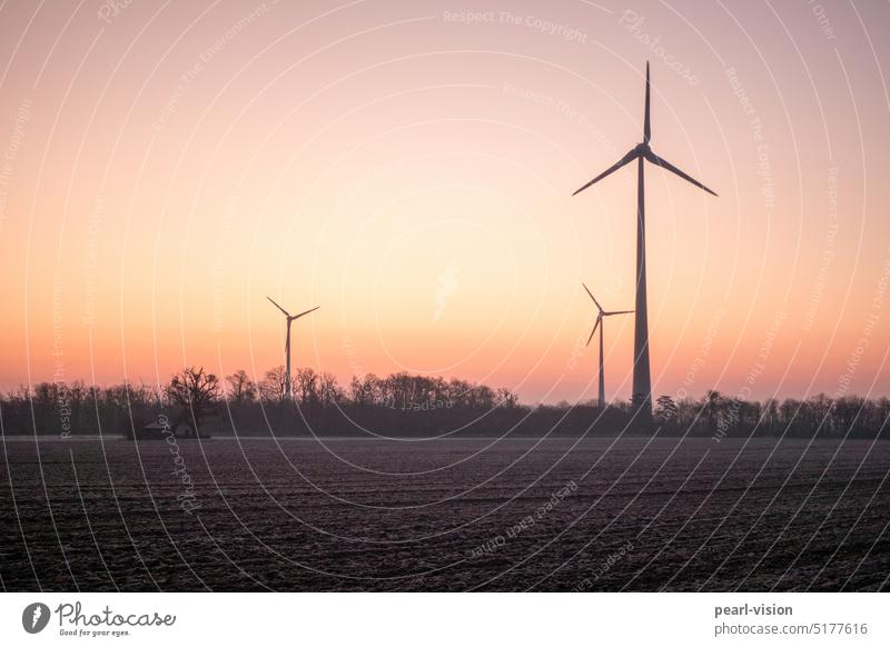 Wind turbines in the morning Pinwheel Energy wind power Environmental protection Eco-friendly Energy industry Renewable energy Morning Wind energy plant clear