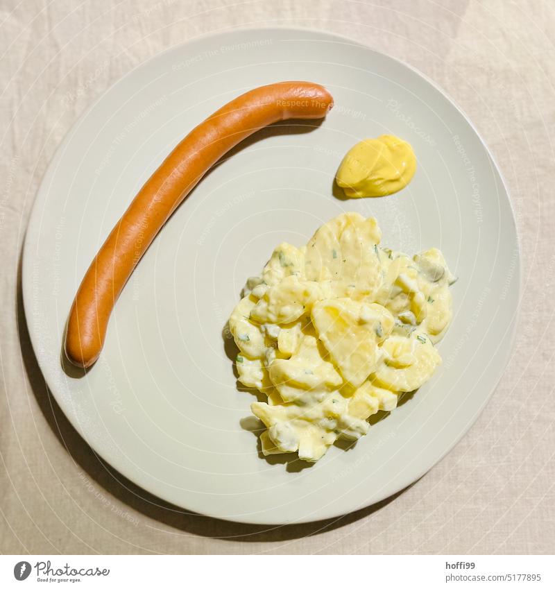 Bockwurst, potato salad and mustard bockwurst Mustard simple meal Iconic 70s style Not compliant Moving (to change residence) quickie Party Party food Simple