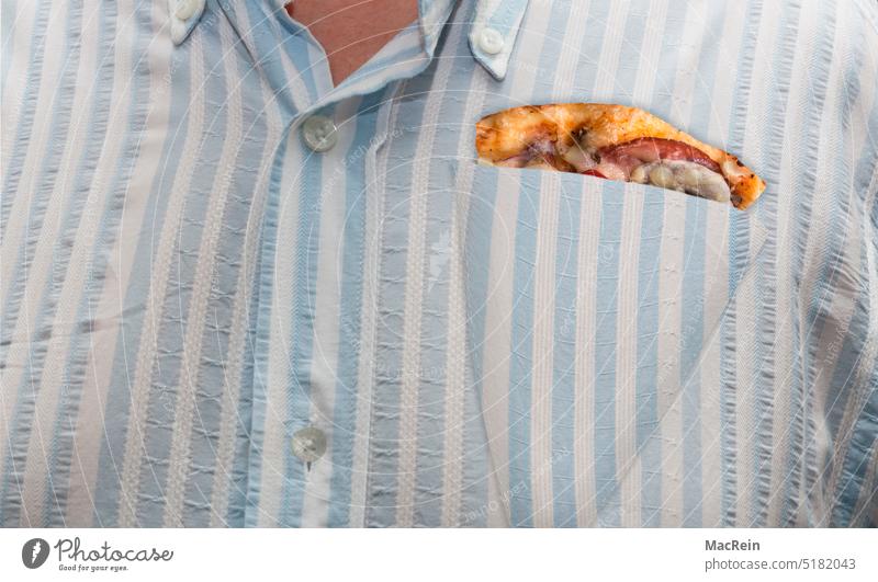 Pizza-Hemd hemd pizza fastfood essen kleidungsstück oberhemd brusttasche blau