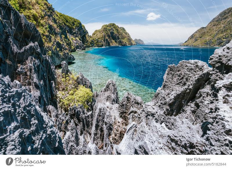 The famous view of the Tapiutan Strait in El Nido, Palawan - Philippines nido palawan philippines el turquoise tropical travel seascape rock nature landscape