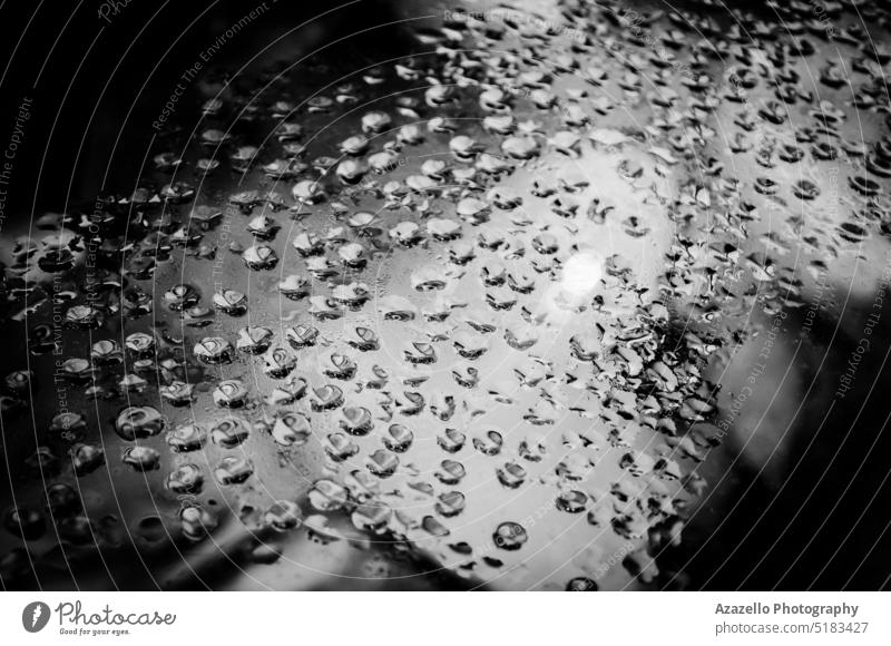 Black and white image of wet glass. Close up image of water droplets. window refresh bright light detail close raindrops minimalism macro close up transparent
