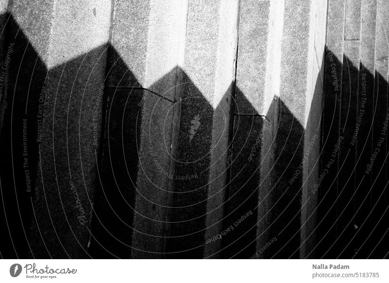 Light and shadow zigzag Analog Analogue photo black-and-white Black & white photo Exterior shot Architecture Shadow Zigzag Stairs Stage Line