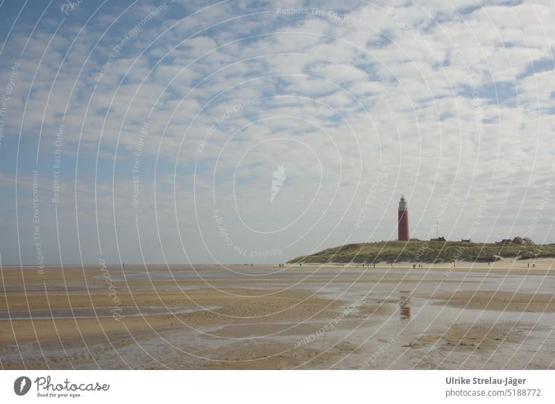 Lighthouse reflected in the mudflats on the North Sea coast red luminous trunk watt reflection Reflection in the water Mud flats Beach Water Vacation & Travel