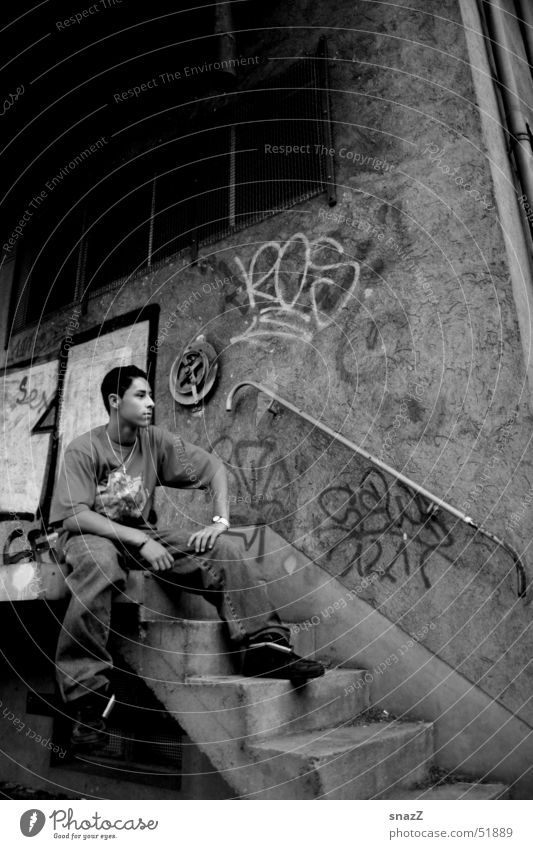 Timo. . . Black White Dark Portrait photograph Man timo graphite Sit Stairs Handrail snazz