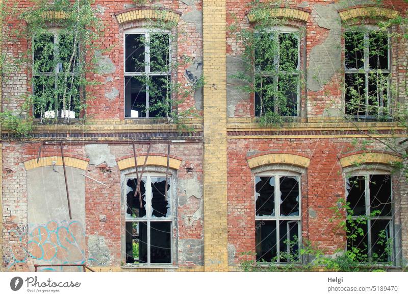Windows 7 - facade of old dilapidated building with broken windows Building Facade Old Historic Architecture Broken shattered Brick Transience Destruction