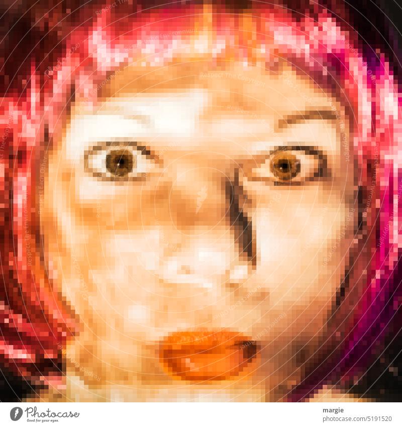 Smiley: Woman with emotions Feminine Adults portrait pixelart Human being Face Surprise variegated Expression Smiley face Emotions Pout surprised Colour photo