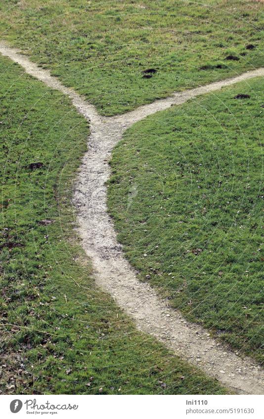 three grassy areas with ypsilon path Landscape top-down Footpath Direct Curved Junction Ypsilon Lanes & trails Cross Direction narrow path detail Area division