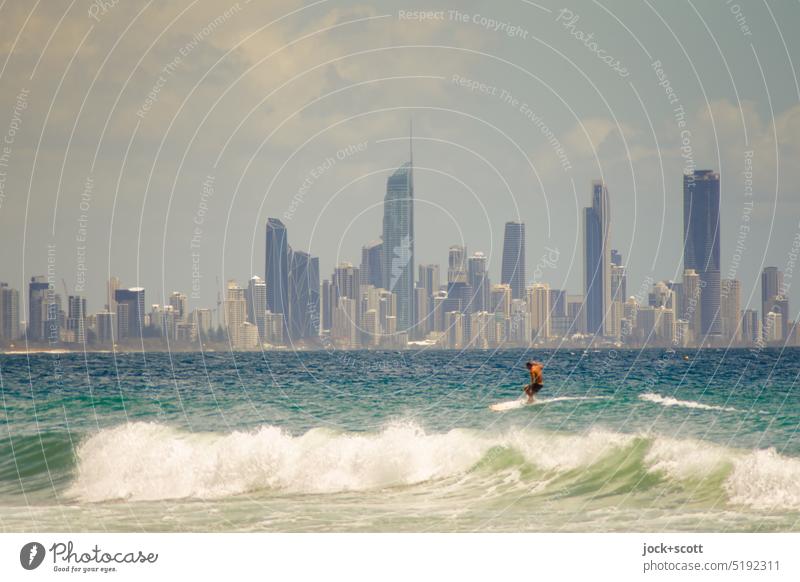 Gold Coast is good for surfers with Surfers Paradise skyline Leisure and hobbies Panorama (View) Australia Skyline Aquatics Surfing Far-off places
