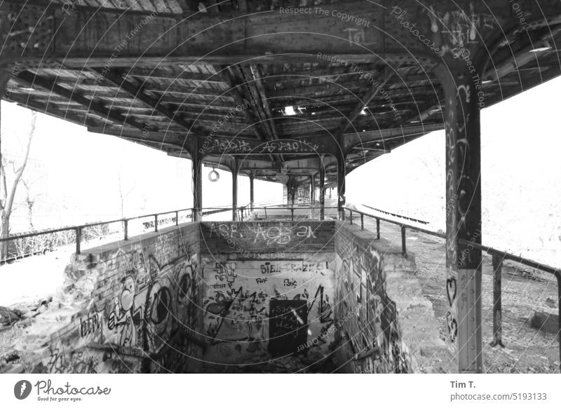 an old abandoned train station Train station Ruin b/w Black & white photo Day Deserted Architecture Exterior shot B/W B&W Winter Building Loneliness Calm Berlin