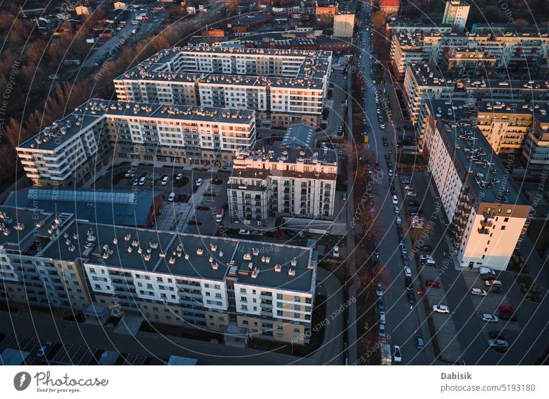 Aerial view of modern residential complex in european city residential building apartment architecture living development community above aerial rooftops