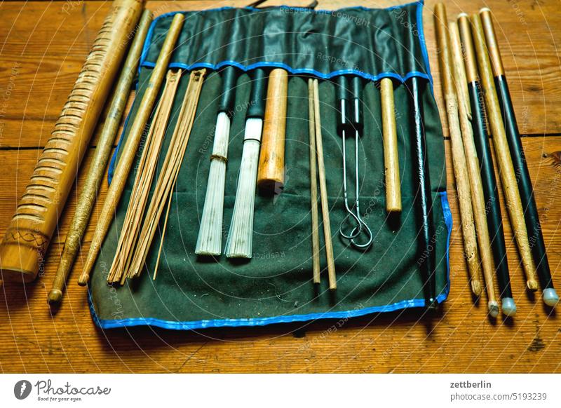 drumsticks Drum set Broom brushes folk Folklore domestic music Wood tool Music Musical instrument percussion rattling Clatter Rhythm shaker shekere