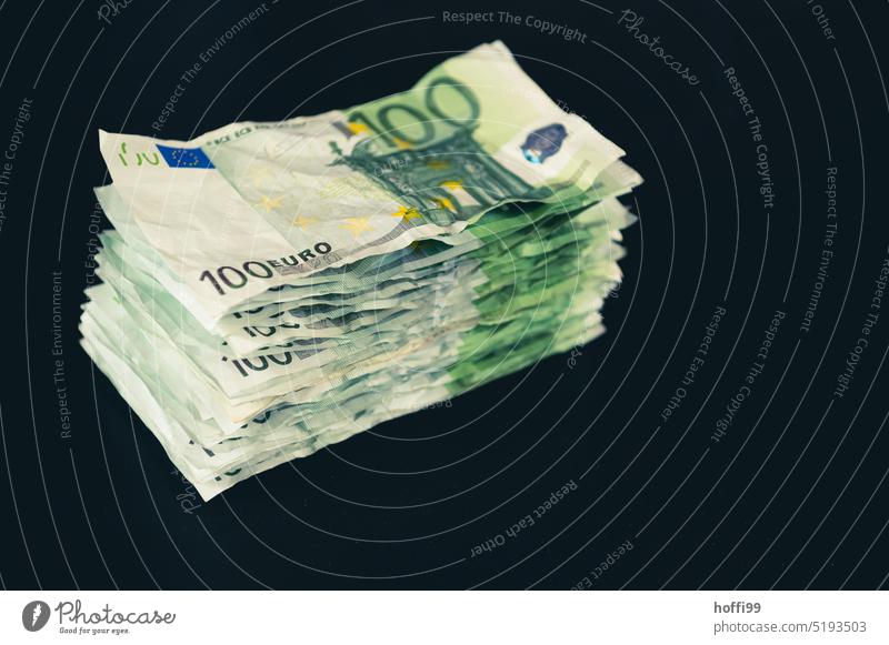a stack of crumpled money in the form of 100 euro notes Money Stack crumpled up Bank note Loose change 100 Euro Income finance Banknote Paying Euro symbol Many