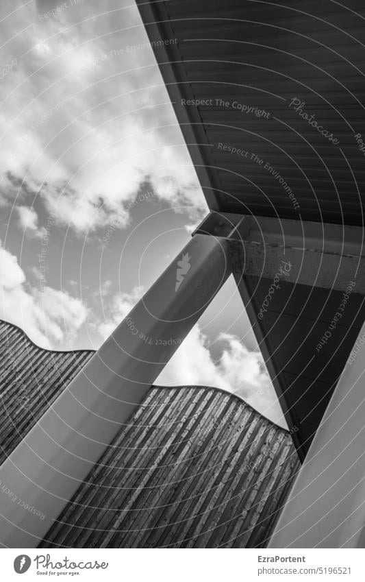 construction Architecture Steel Wood Construction Black White Black & white photo Sky Clouds Lines and shapes lines Waves Undulation geometric Geometry Facade