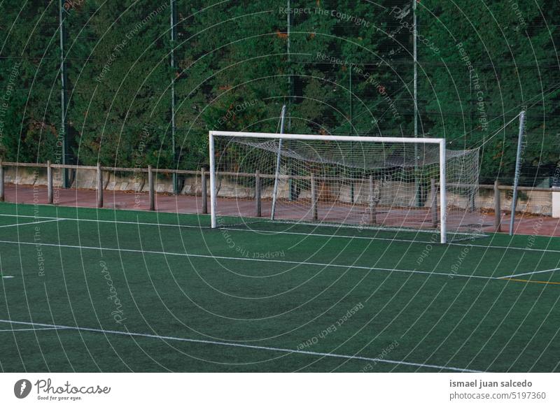 soccer goal sports equipment in the stadium football field empty soccer field court sports court sports field lines mark green grass ground play playing