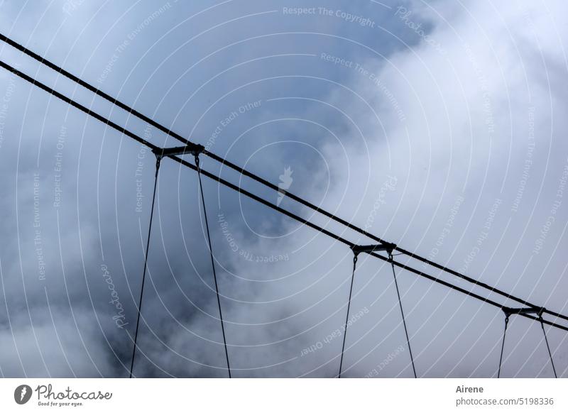 cable without cabin Wire cable Cable car Clouds Metal White Black Gray Threat Rope Sky uphill downhill cable railway mountain railway Downward Upward Steel