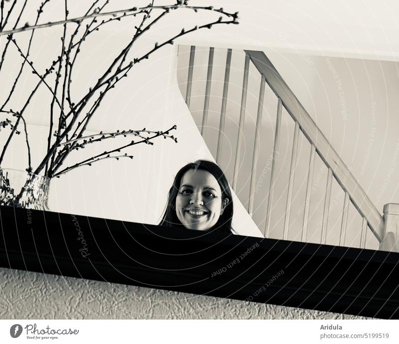 small reflection of woman's face with branches No. 2 Woman portrait Human being Black & white photo Looking Face Interior shot Head Mirror Mirror image