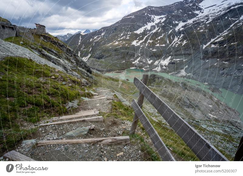 Hiking trail to Grossglockner mountain glacier. Austria. Summer austria grossglockner path summer pasterze hiker alpine park nature national view landscape