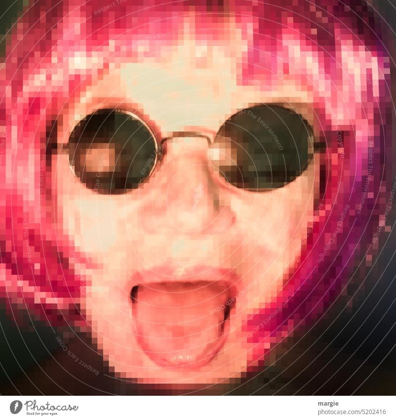 Fuck you! A woman with sunglasses shows her tongue Smiley Smiley face pixels pixelart red hair Sunglasses Mouth open Tongue show tongue human face portrait