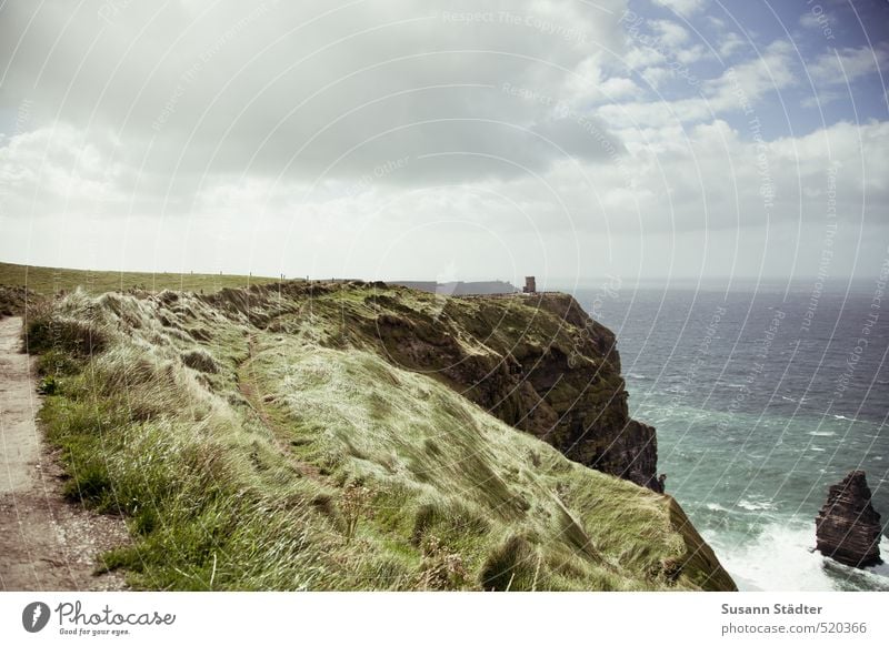 Cliffs of Moher Nature Landscape Sky Sun Bushes Meadow Rock Waves Coast Ocean Island Hiking Wind Grass Ireland White crest Rough Atlantic Ocean Footpath
