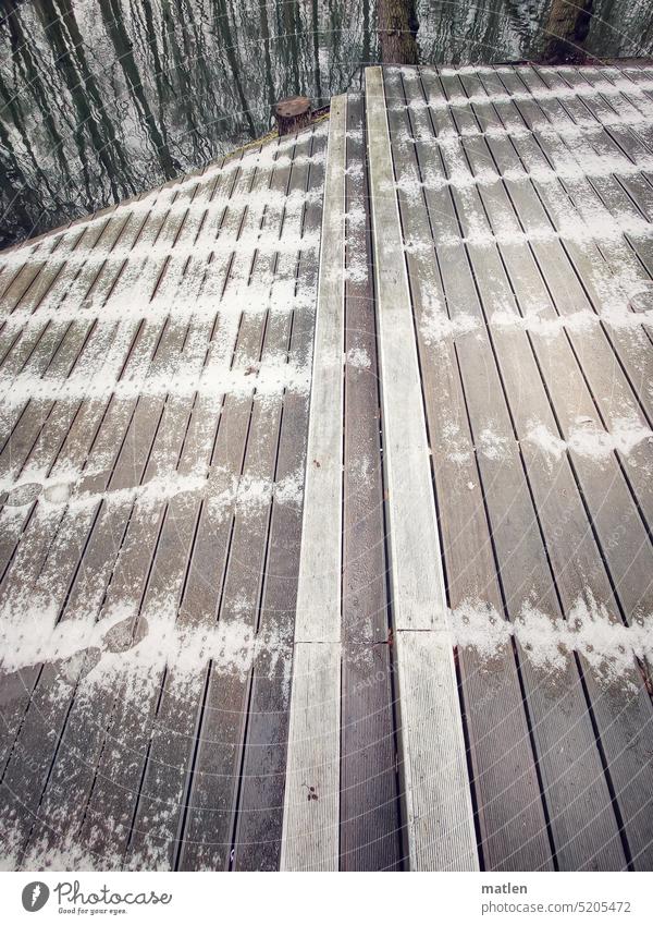spring last snow Spring Lake Terrace Wood planks Snow Water Frozen Exterior shot