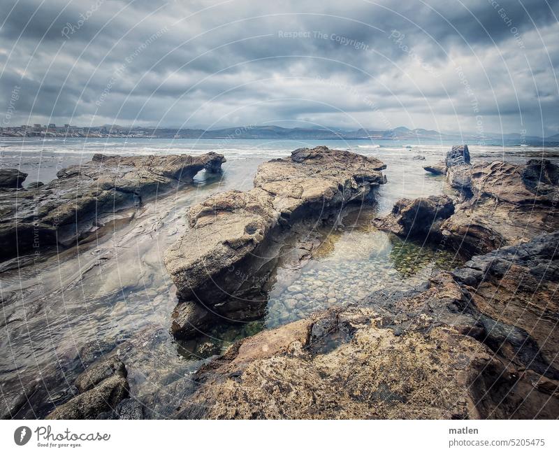 coastline harsh cliffs Rock Ocean Sky Clouds stormy stones Landscape Nature Horizon Deserted Waves