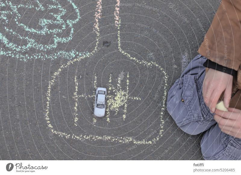 parking lot sketched with chalk Chalk drawing Drawing Children's drawing town planning Parking car Places Playing Street painting Creativity street chalk