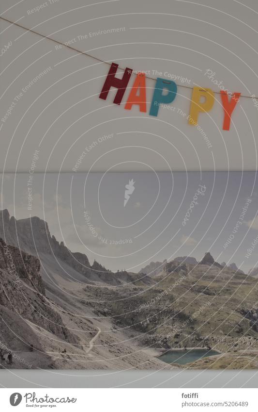 Photo from photo of mountain landscape with happy message Mountain Nature Sky Landscape Alps Clouds Exterior shot Deserted Panorama (View) Rock Blue Peak